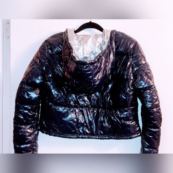 New Navy Blue & Silver Vegan Puffer Jacket Quilted LA Coalition-NWT - Picture 5 of 14